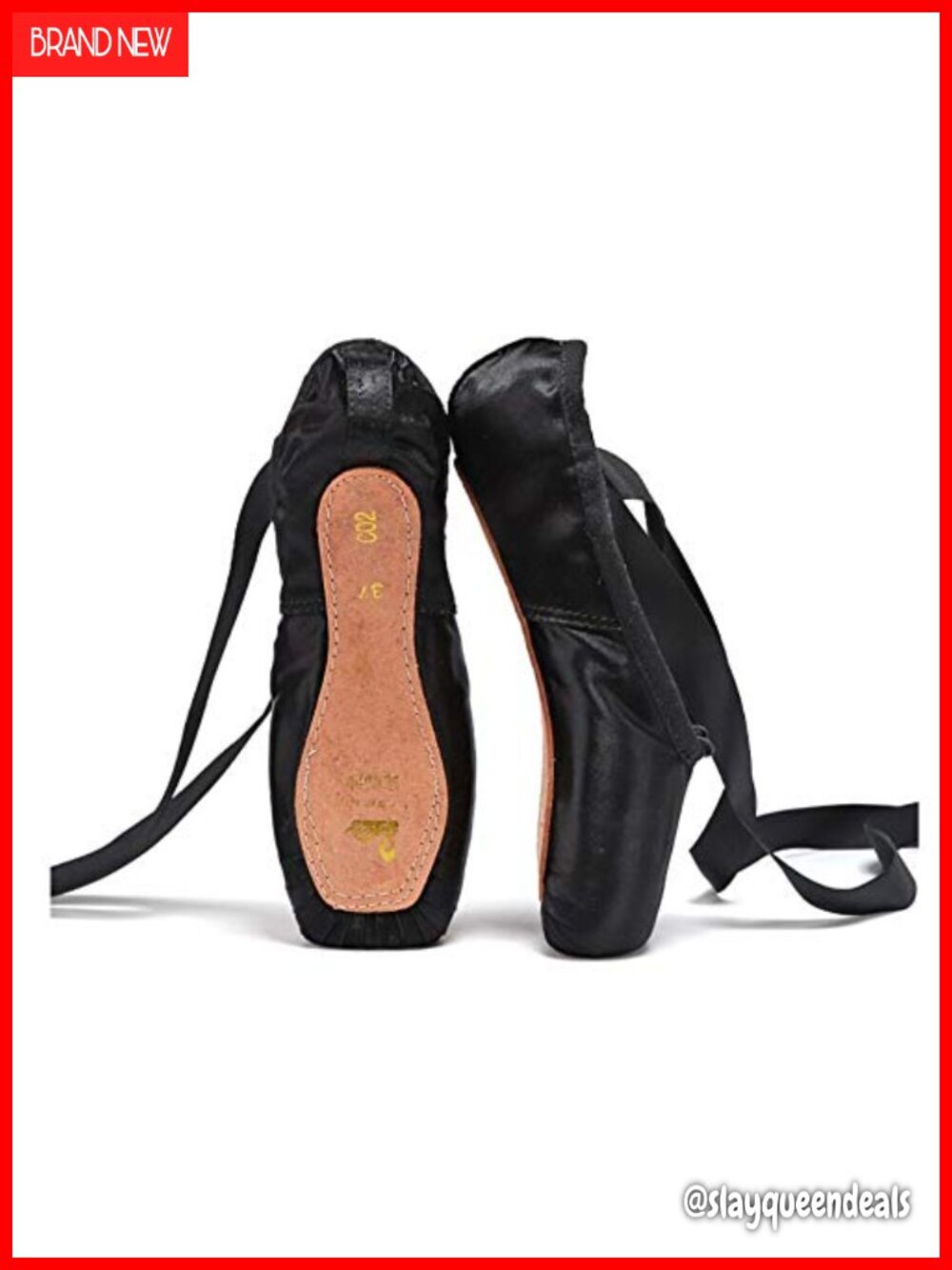 Satin Ballet Pointe Shoes with Toe Pads & Ribbons, Leather Sole, Strong Shank